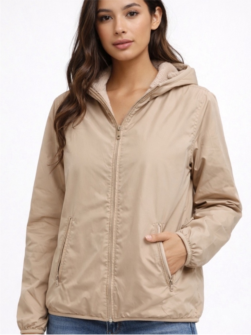 Uniqlo Beige Hooded Zip-Up Jacket